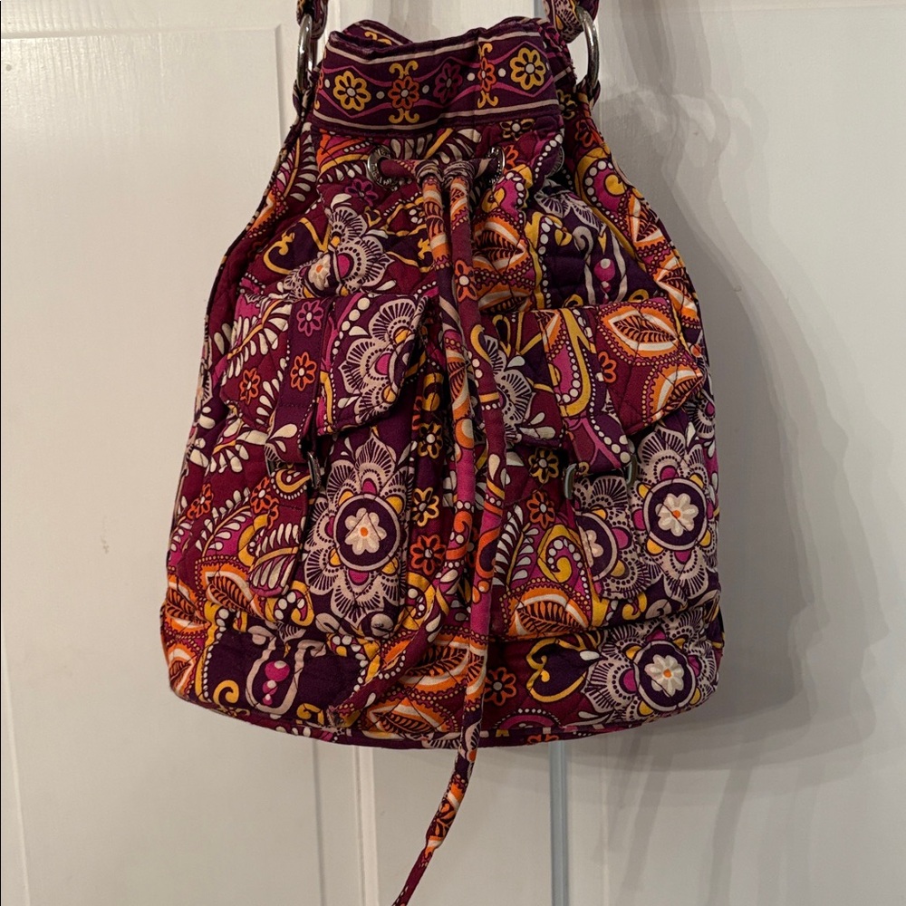 Vera Bradley Safari Sunset Quick Draw Bucket Drawstring Bag Adjustable Strap EUC